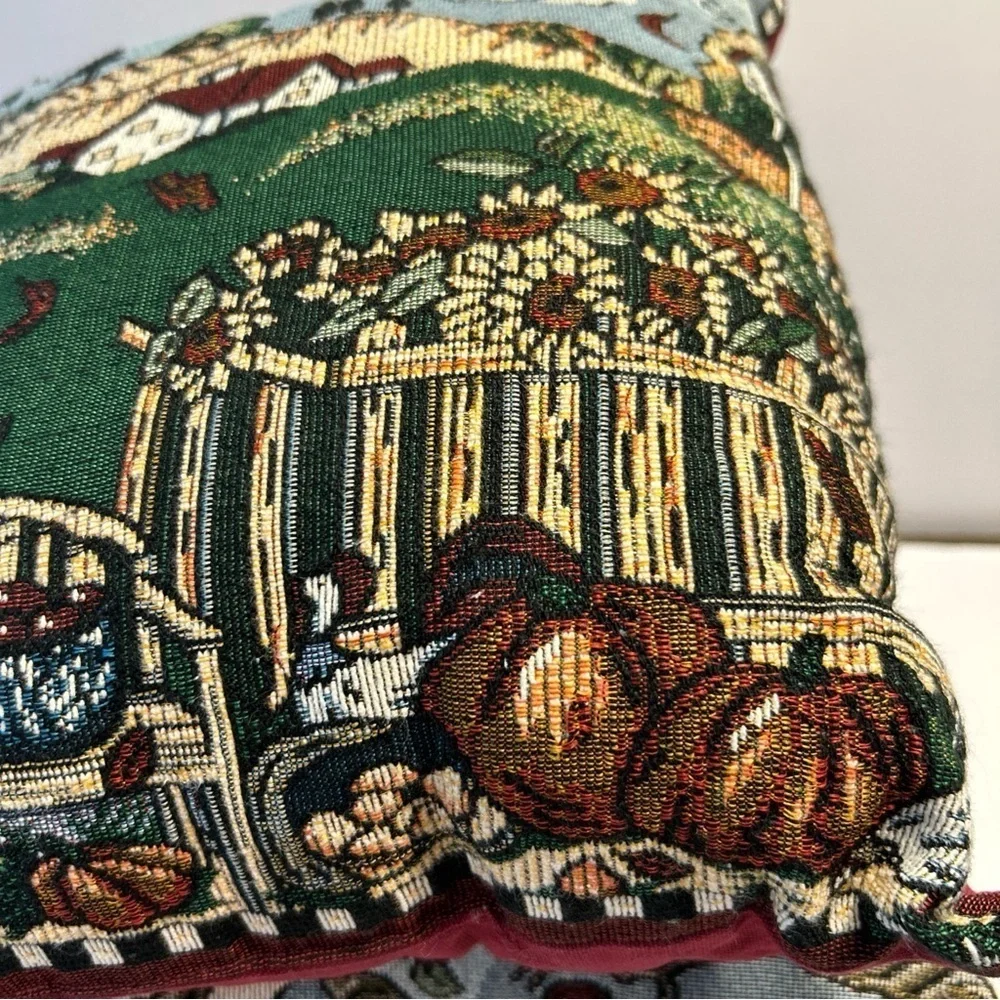 Set Of 2 Fall Autumn Thanksgiving Tapestry Throw Accent Pillows Scarecrow Apple